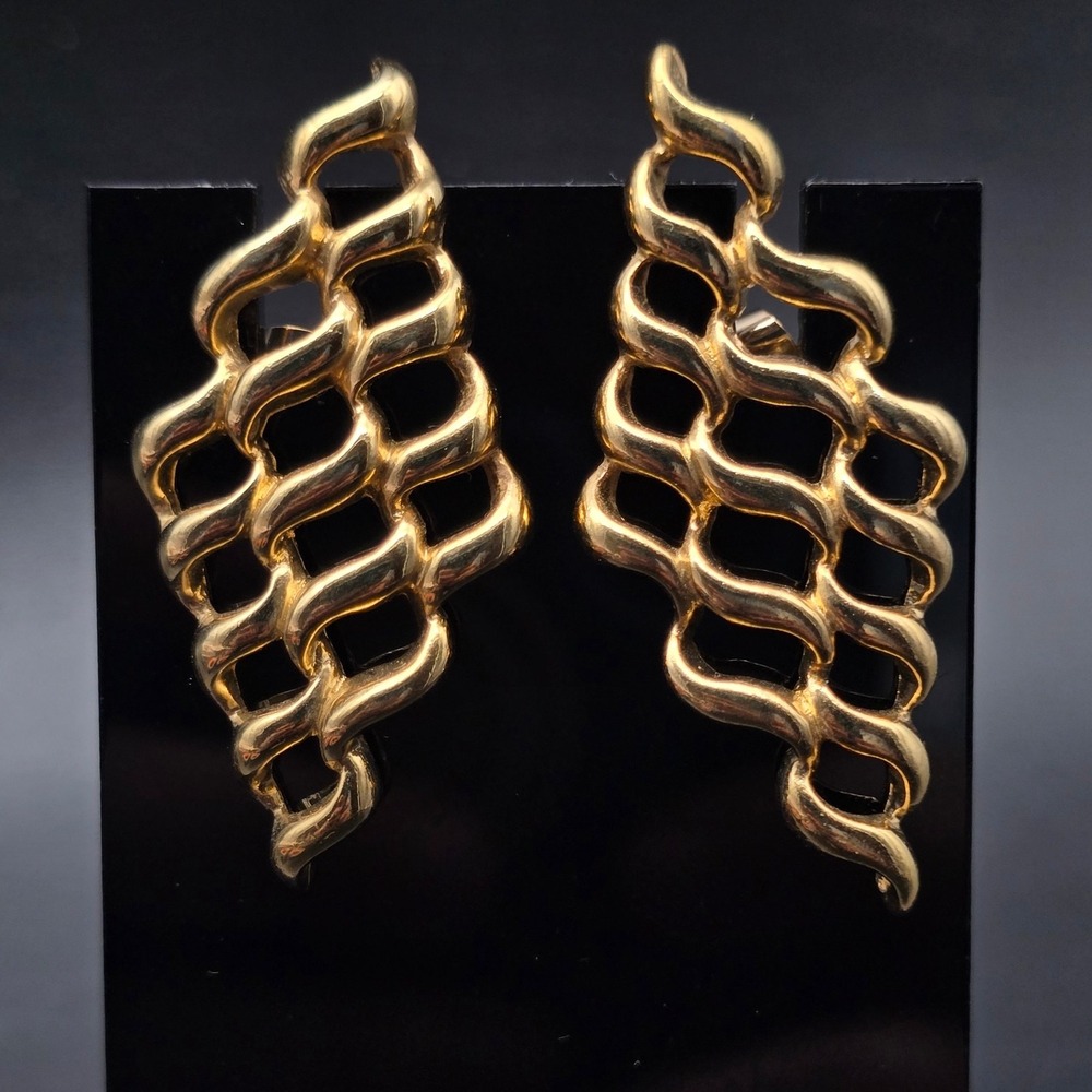 Avon 1990 Golden Billow Earrings Gold Tone Openwork Lattice Vintage